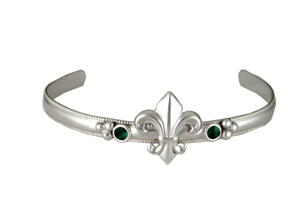 Sterling Silver Fleur de Lis Cuff Bracelet With Malachite